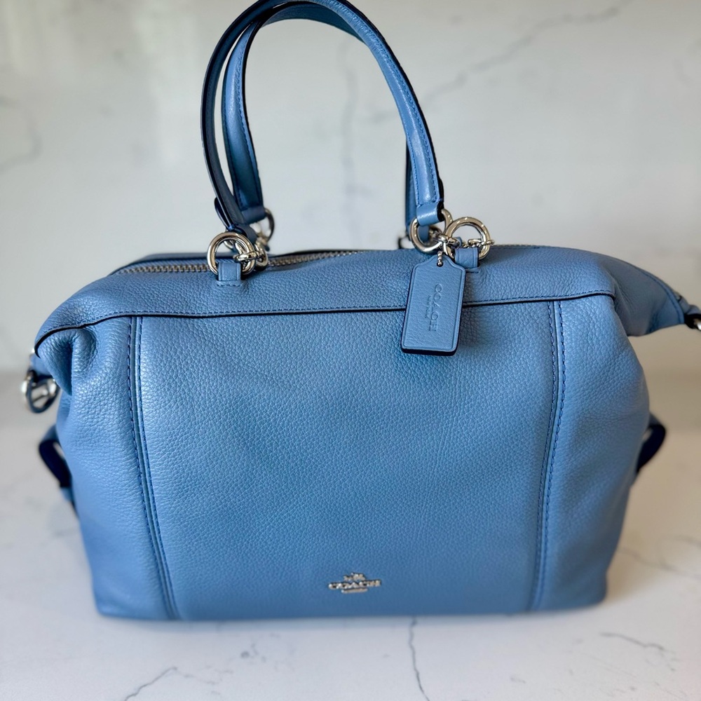 Coach Blue Leather Satchel with Silver Hardware